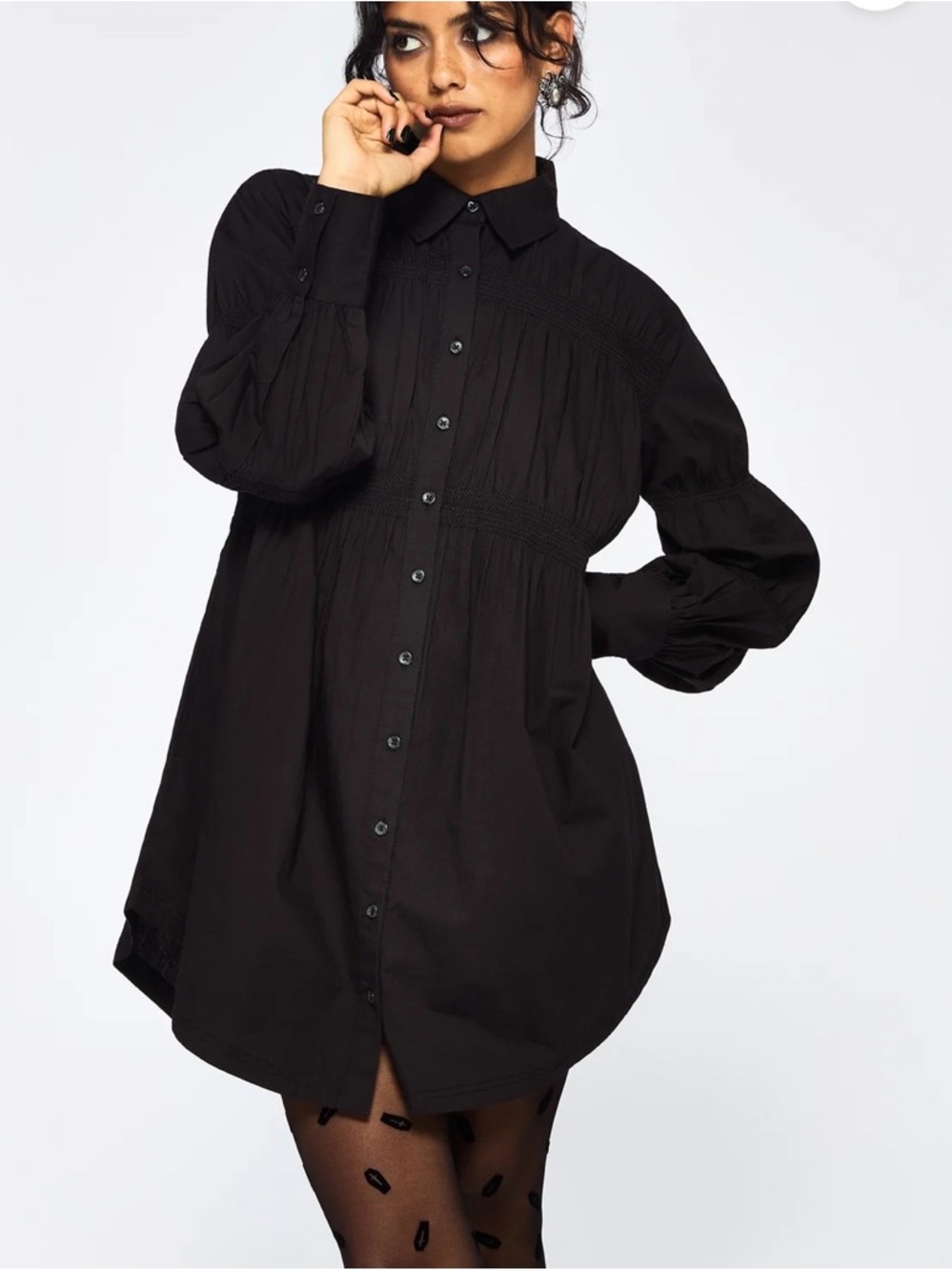 Disturbia Incantation Cotton Smocked Mini Shirt Dress